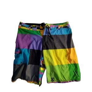 Hurley Men's Sz 34 Board‎ Surfing Multi Color Swim Shorts Drawstring